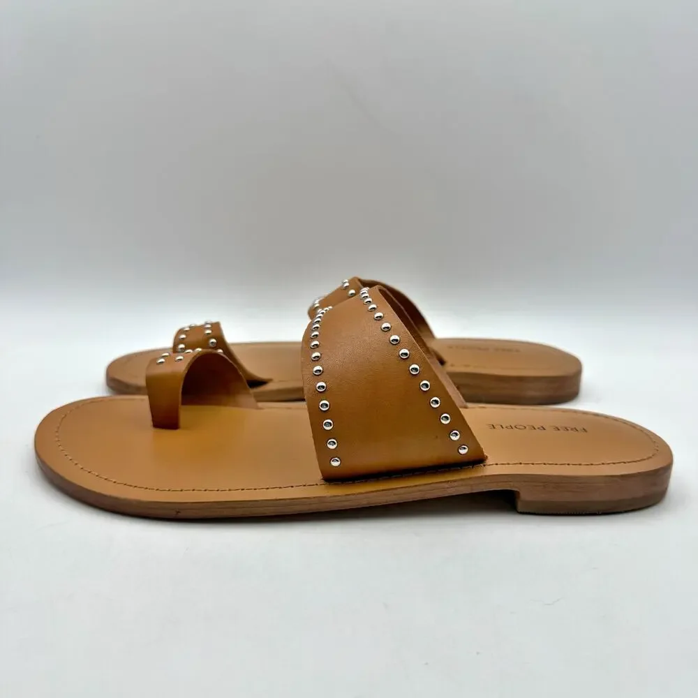 Free People Womens Amelie Tiny Stud Sandals US 9 Brown Tan Leather Slip On NIB - Picture 8 of 13